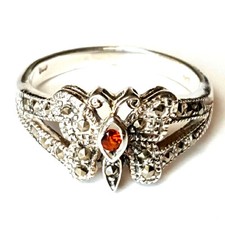 SIZE 6,7,8 Garnet BUTTERFLY RING Garnet Stone Marcasite .925 Sterling Silver