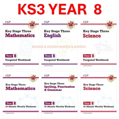 KS3 Year 8 Maths English Science 6 Workbooks Bundle with Answer Ages 12-13 CGP