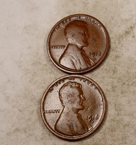 1913-D+1916-D Lincoln Wheat Cent Penny Set/Lot * Fine F * 2 Coins * XWL212