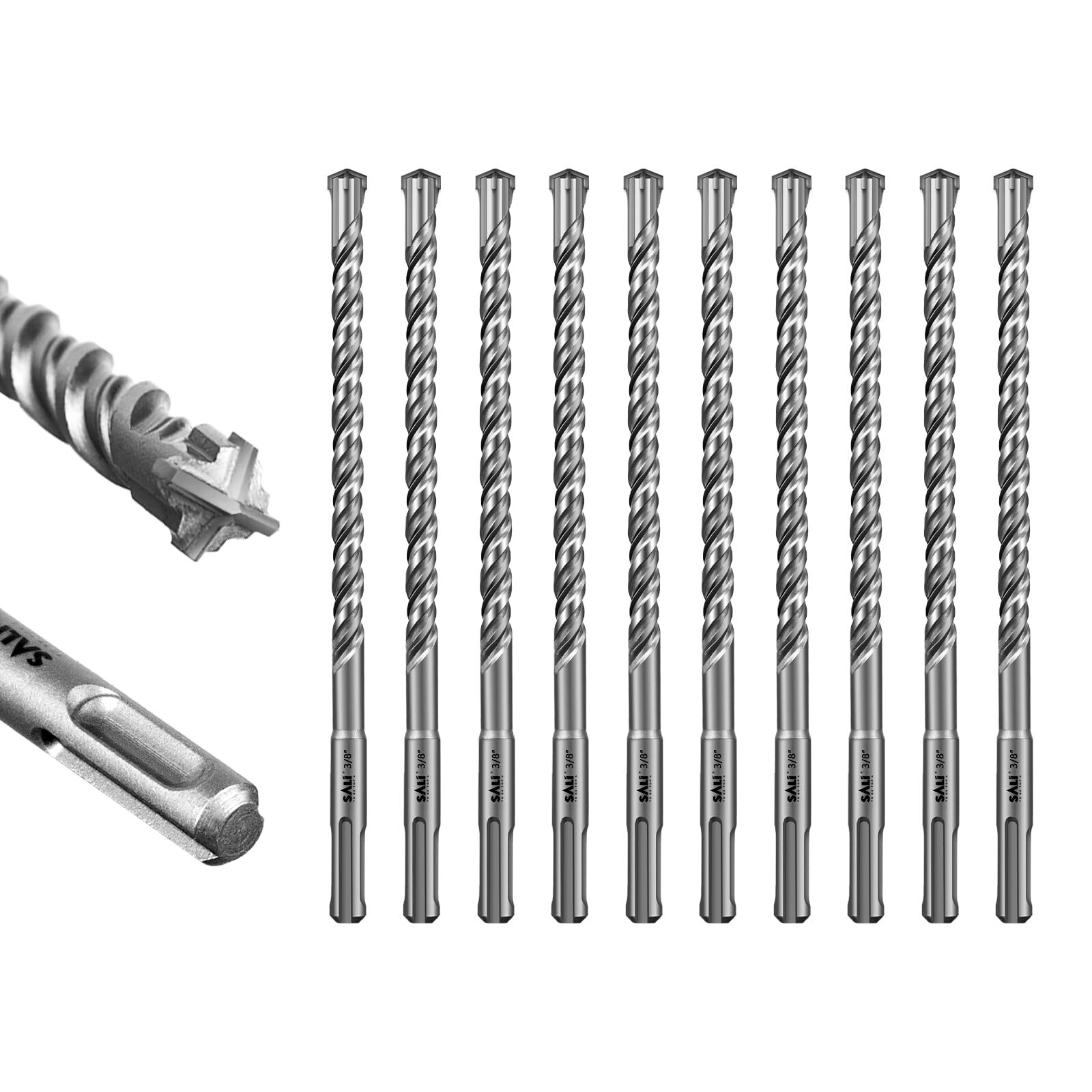 Set 10 Punte Trapano SDS Plus 10mm x 200mm SALI per Calcestruzzo