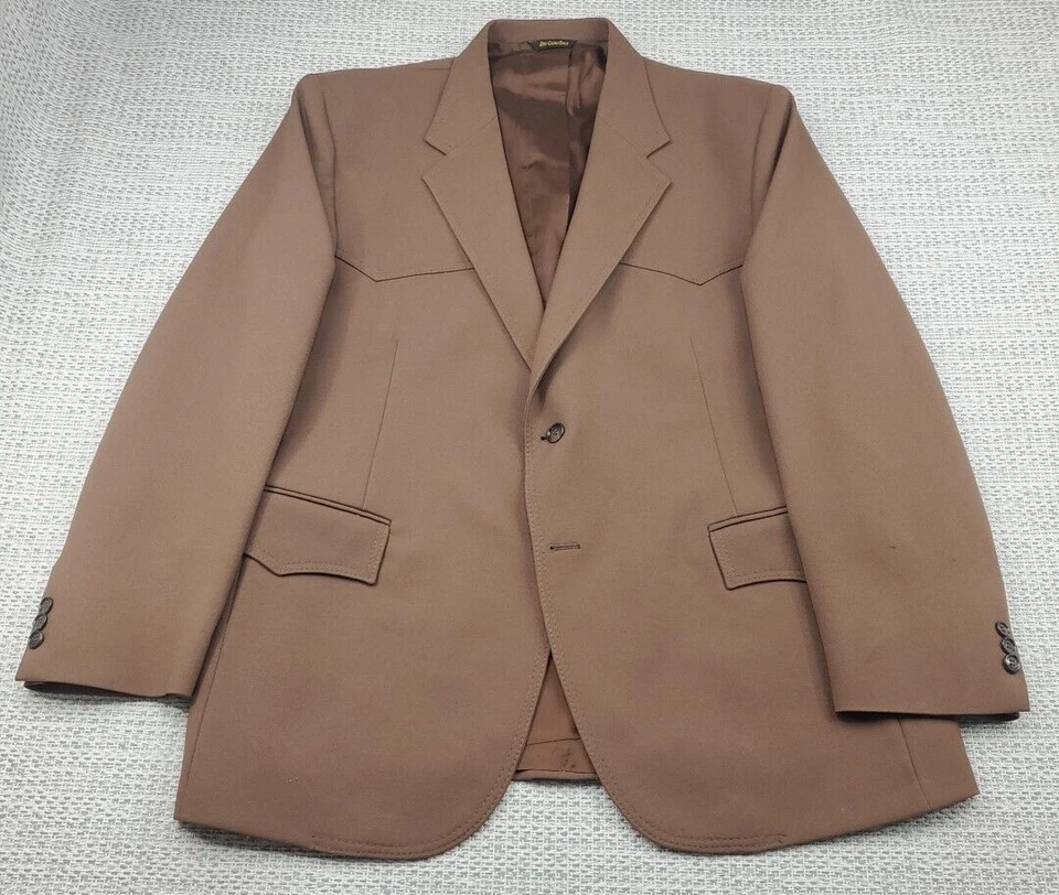 Винтажный Levis 70-х Western износ коричневый два изделия 2 ПК костюм куртка 46R брюки 48 x 26 - Изображение 2 из 4