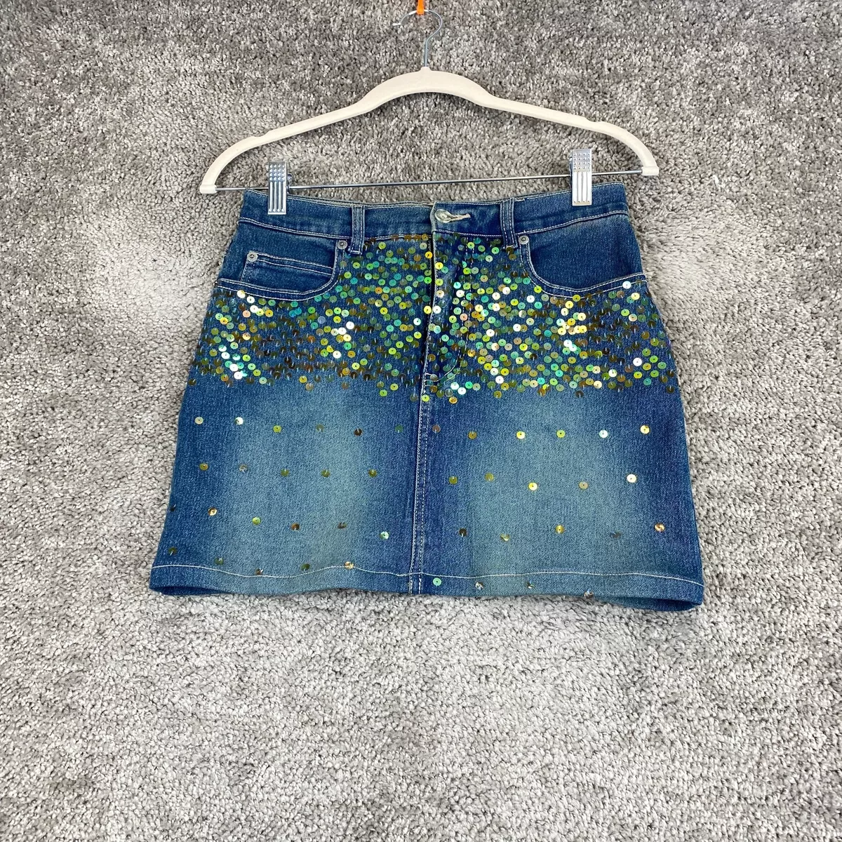 Fluid Jeans Denim Mini Skirt Juniors Size 1 Blue Sequin