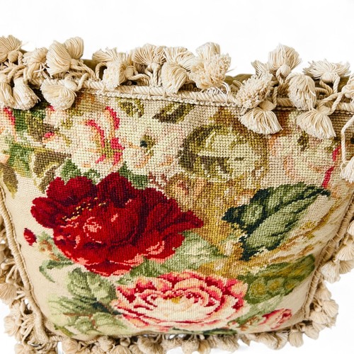 Luxury Chartwell Tapestry Pillow Needlepoint Pillow Roses, Tapestry Fringe - Picture 9 of 12