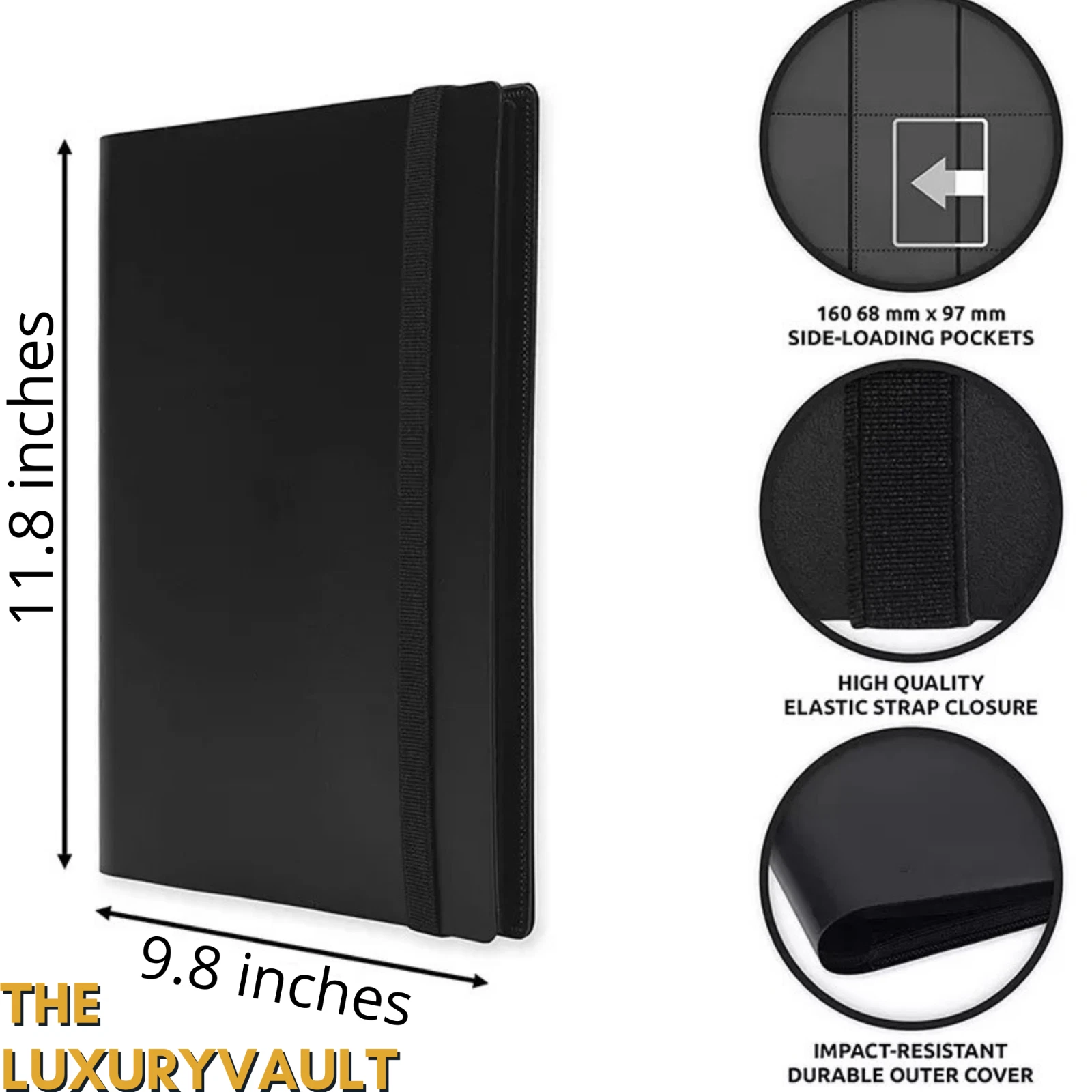 360 Card Pocket Binder with Elastic 9 Pocket Trading Cards Album Folder, Black 360 Card Pocket Binder with Elastic 9 Pocket Trading Cards Album Folder, Black