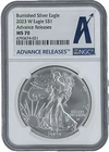 2023-W Burnished $1 American Silver Eagle NGC MS70 AR Advance Releases Label