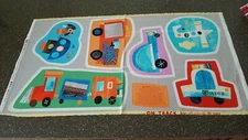 On Track Panel 23x42 Jill McDonald P&B Textiles Vehicles Plane Car Truck Toy
