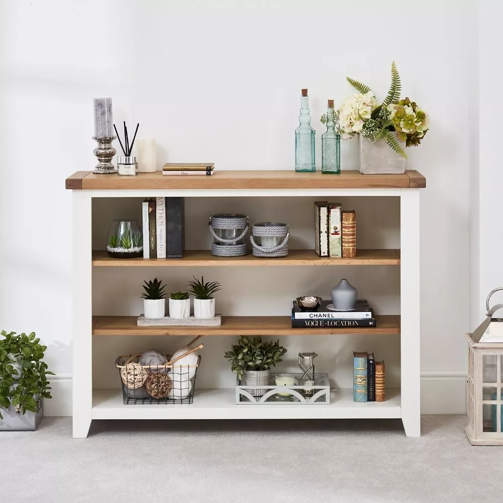 Cheshire White Painted Wide Low Bookcase with 2 Adjustable Shelves Lounge CW32