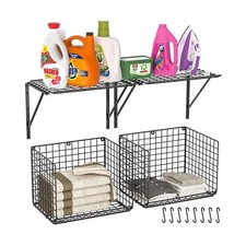 2 Pack Laundry Room Shelves Wall Mounted with Wire Baskets, Over the Washer a...