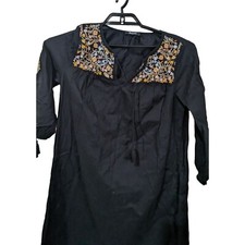 Madewell Black Embroidered Tassel Boho Shift Dress G3456 Cotton Womens L 2017