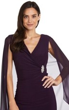 R & M Richards Women's Embellished Chiffon Cape Dress Size 10 In Plum