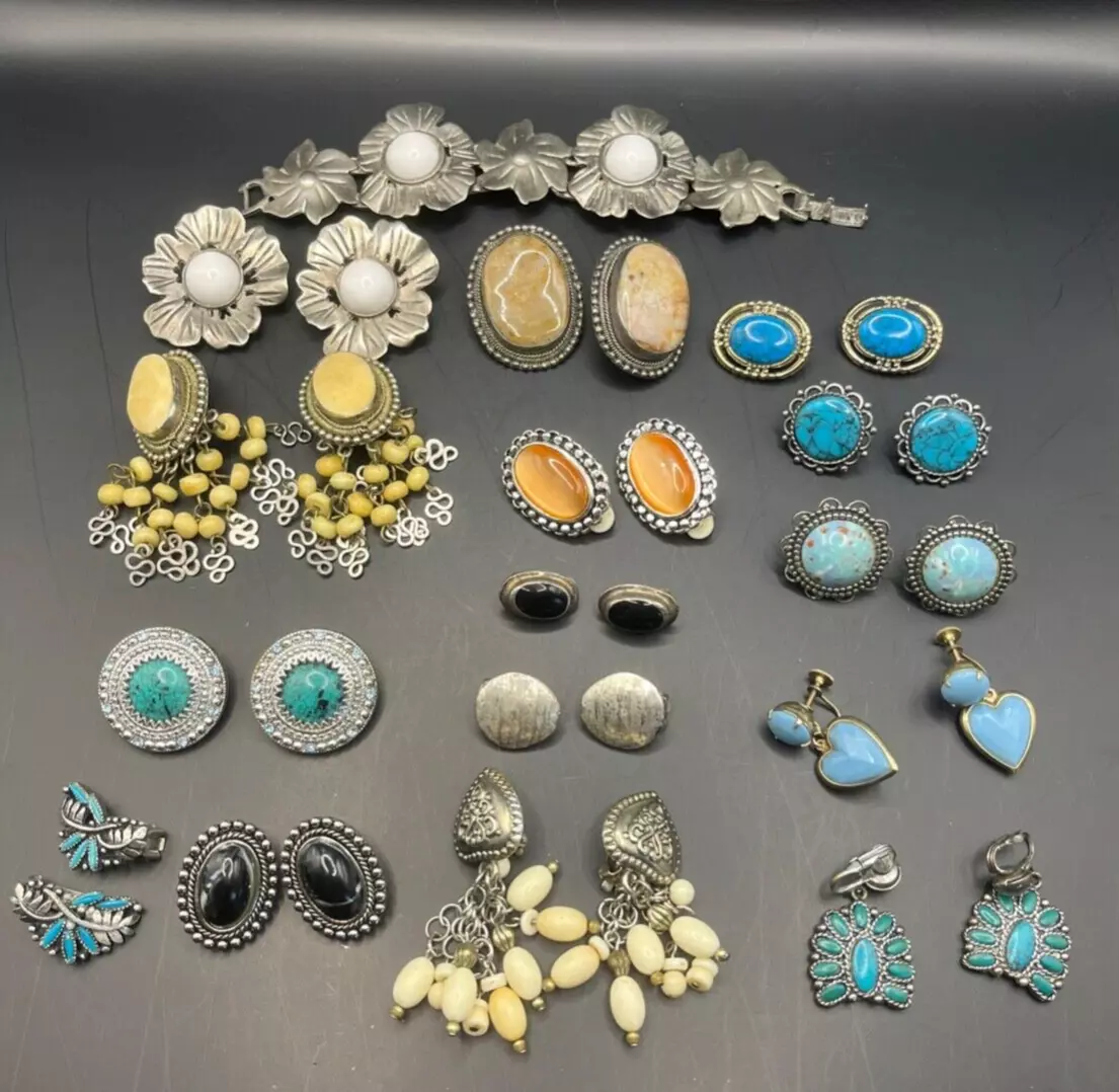 Teal clip on earrings sale
