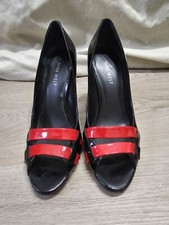 90’S Nine West BLACK/RED PATENT LEATHER HEEL PUMPS Size 6 Vintage