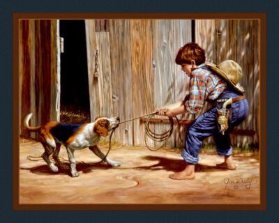 Western ''Just a Cowboy Backaroo'' Panel Cotton Fabric By MT PEAK FABRIC