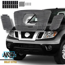 Fits 2009-2021 Nissan Frontier Front Billet Grille Chrome Upper Grill Combo