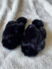 Dolce Vita Women's Faux Fur Fuzzy Criss Cross Band Slide Slippers Black Size 7