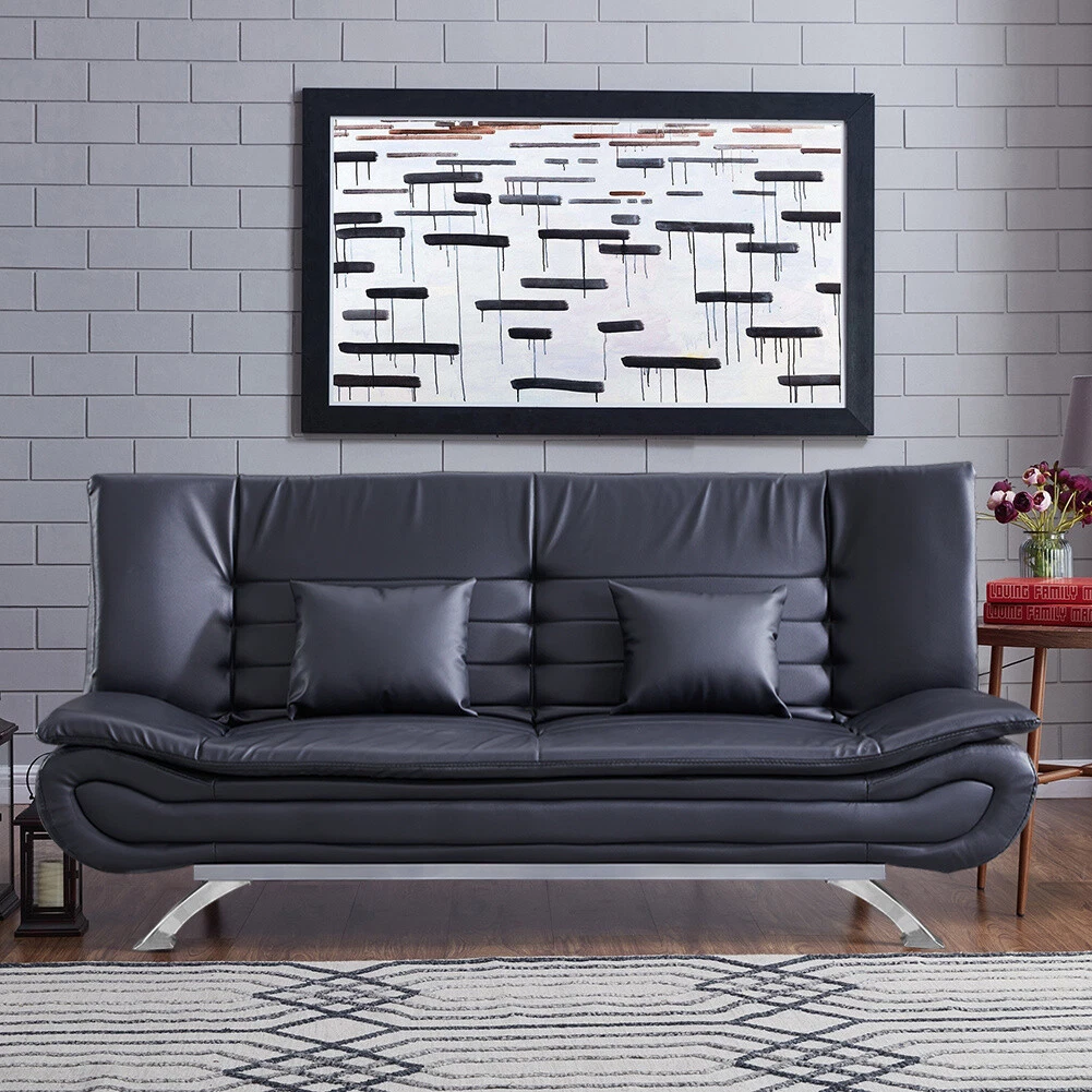 Faux Leather 3 Seater Sofa Bed Modern Sofa Bed Couch Settee Living Room Black