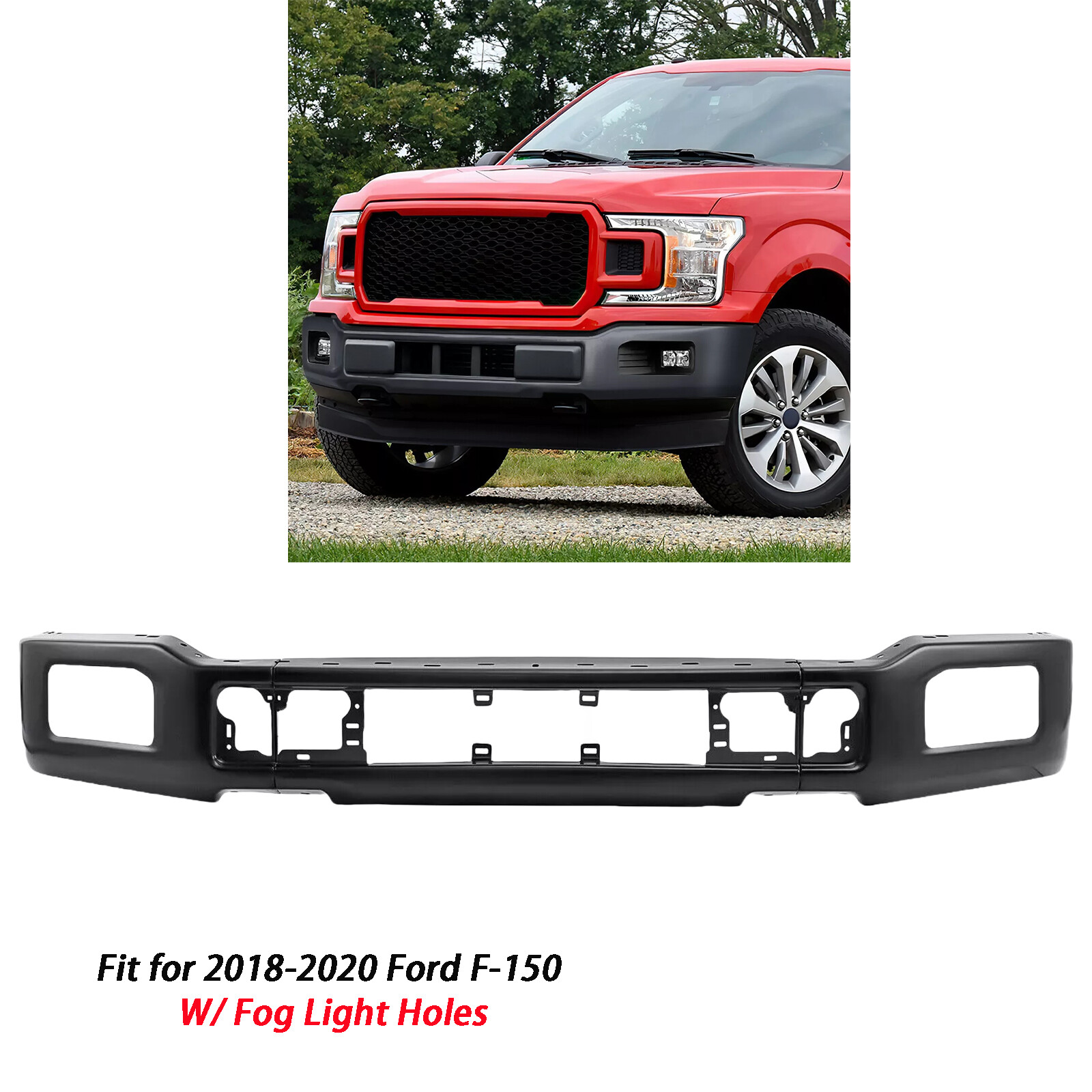 Fit For 2018-2020 Ford F150 Pickup Truck Front Bumper Face Bar w/ Fog Light Hole