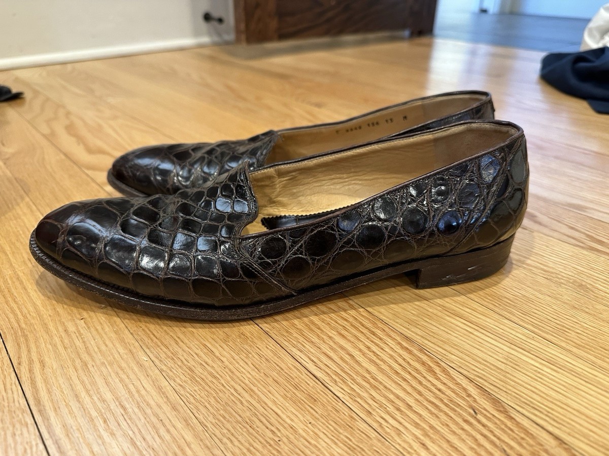 exotic leather dress shoes MAURI ALLIGATOR SKIN Mens Slip On Size 11.5 Made In Italy SSProd
