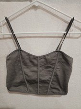 Garage Women's M Gray Ribbed Knit Corset Bustier Cami Crop Top