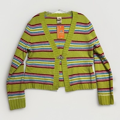 Y2K Faded Glory Sweater Women's LARGE Open Knit Stretch Cardigan