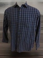 Bill Khakis USA Made Men L/S Long Sleeve Shirt L Blue Plaid Pocket - Classic Fit
