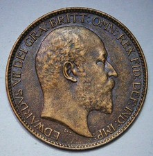 1903 Edward VII FARTHING, Bare Head Bronze Coin - EF Extremely Fine