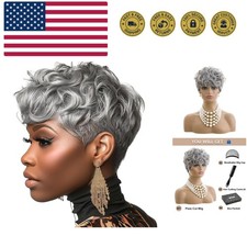 Short Grey Wigs for Black Women Grey Pixie Cut Wig Short Gray Wigs for Blcak ...