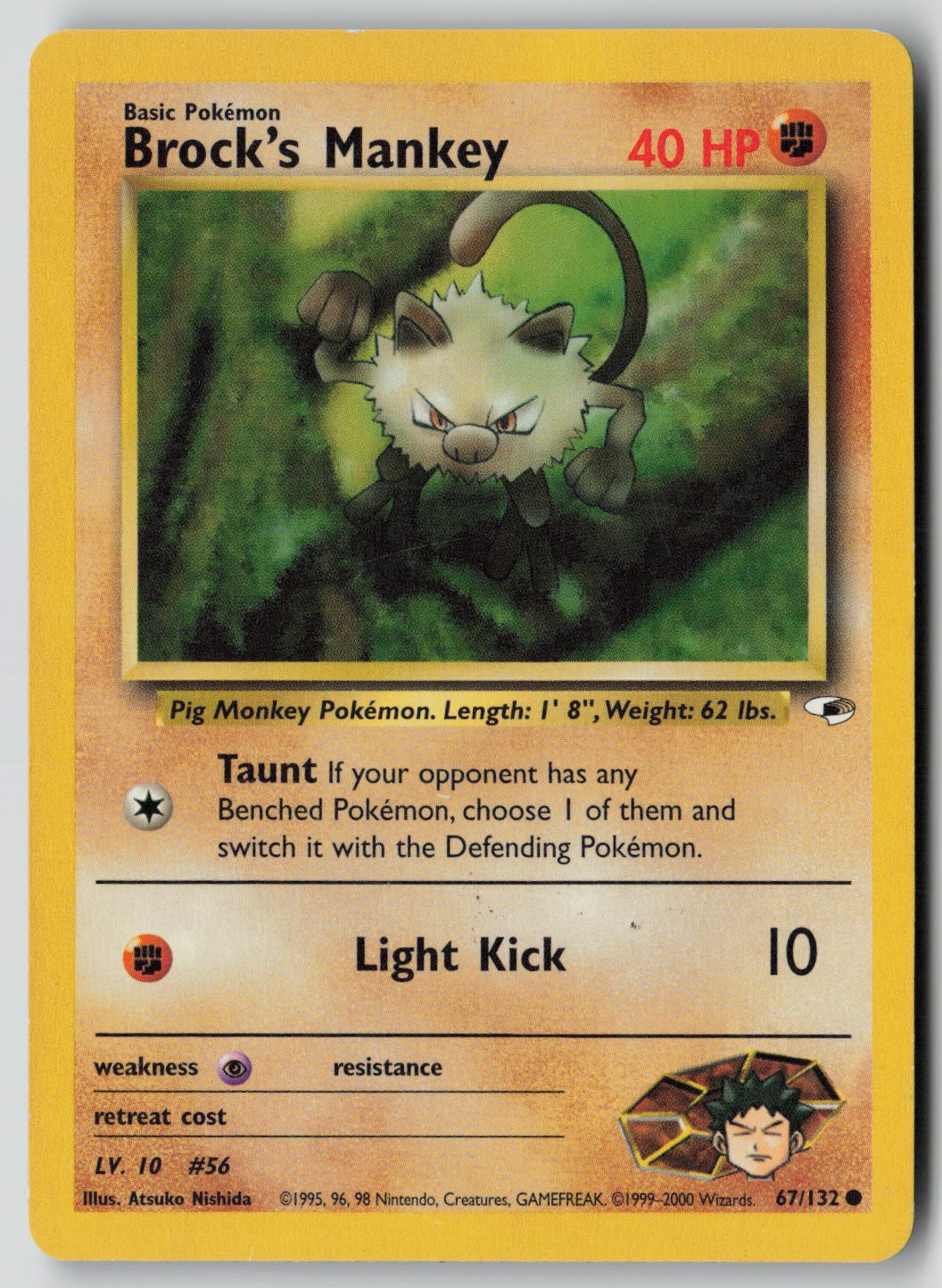 Brock's Mankey 67/132 Common Gym Heroes Pokemon Unlimited HP
