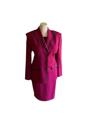 St. John Collection 3Piece Knit Suit Set Size 16 Pink Jacket, Skirt & Silk Shell