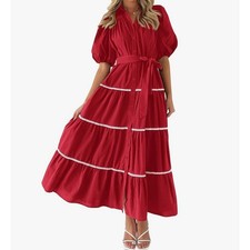 NWT Pretty Garden size small red & white midi dress with pockets