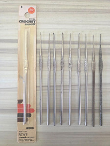 Antique 1920s and Vintage 10 Boye Steel Crochet Hooks, Original Packaging
