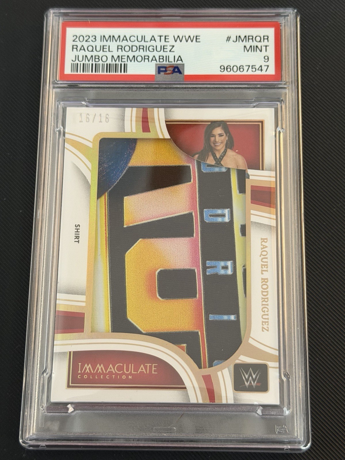 2023 Panini Immaculate WWE JM-RQR Raquel Rodriguez Jumbo Shirt Patch /16 PSA 9