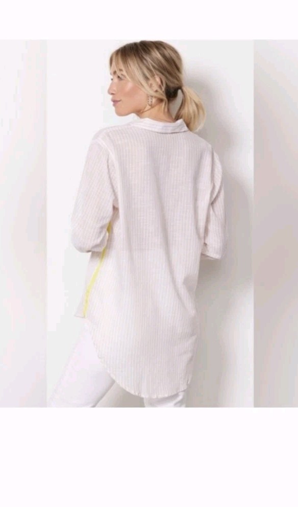 Sundry Evereve Women's Cotton Stripe‎ Shirt Button Up Size 3 lightweight Neutral