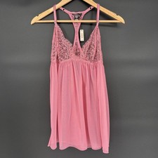 NWT Victoria s Secret Babydoll Lace Lingerie L Pink Sheer Mesh Racerback