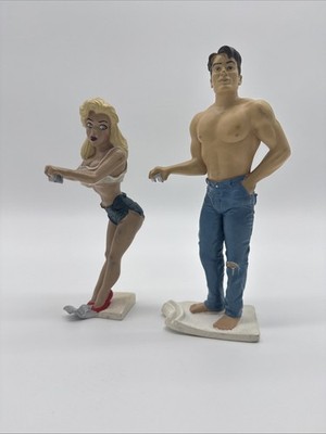 Bottoms Up R Demars Ganz Sexy Blonde Girl & Hot Guy Beer Can Holders Set