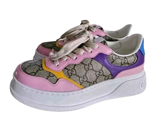 BASKETS PLATES GUCCI GG SUPREME COLORBLOCK EUC POINTURE 38