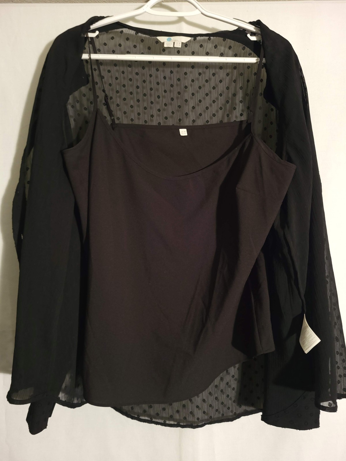 Boden-Black Polka Dot Semi-Sheer Long Sleeve Button Top w/ Cami-US 14 image 6