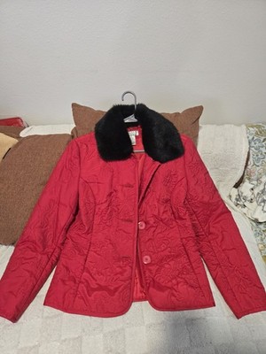 Vintage JohnPaulRichard Uniform Petite Red Jacket Black Faux Fur Collar PS