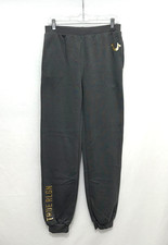 True Religion Boys Fleece Jogger Pants XL Gray Gold Elastic Waist Pockets Logo