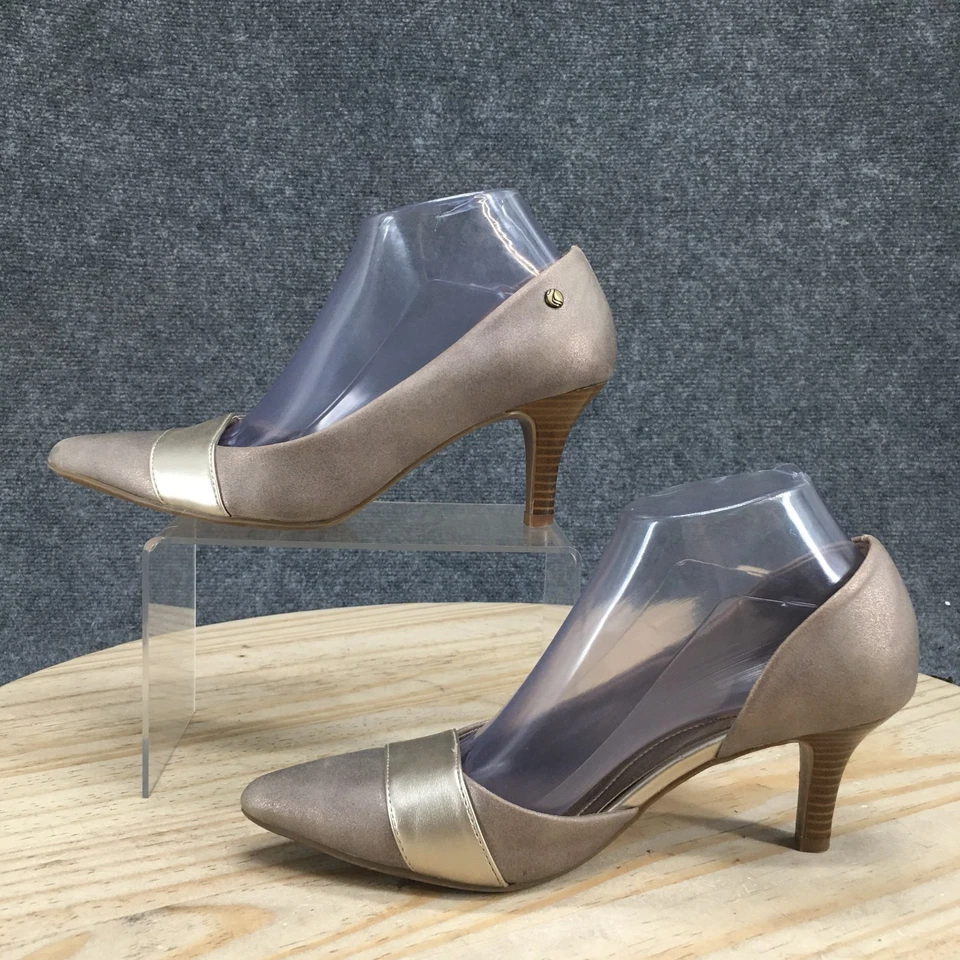 Zapatos de tacón Lifestride para mujer 8 M Stockard sin cordones gatito puntiagudo marrón metálico Foto 2 de 4