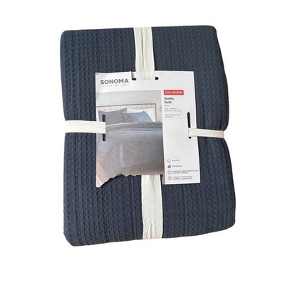Sonoma Goods SZ Full/Queen Navy Blue Waffle Quilt Blanket Reversible GIFT NEW