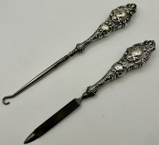 Antique Sterling Marked Button Hook And Nail Marked HBR 2.57oz Ornate Victorian