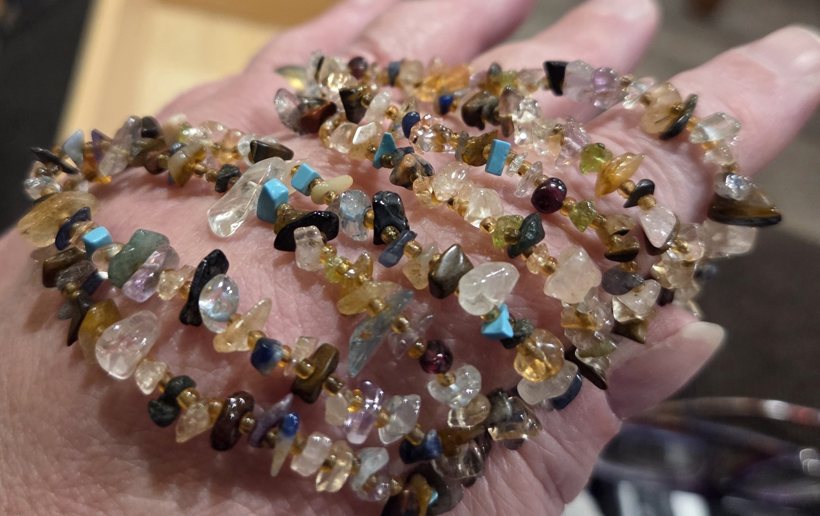 Two Strand Multi Colored Smooth Chip Gemstone Bea… - image 4