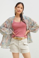 Anthropologie Womens Spotted Shimmer Open Front Kimono Multicolor One Size
