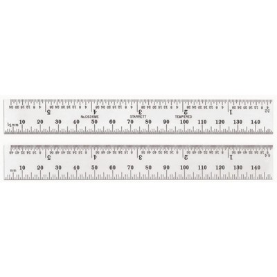 Starrett Spring Tempered Steel Rule, Satin Chrome, MM/Inch, 5-3/4''