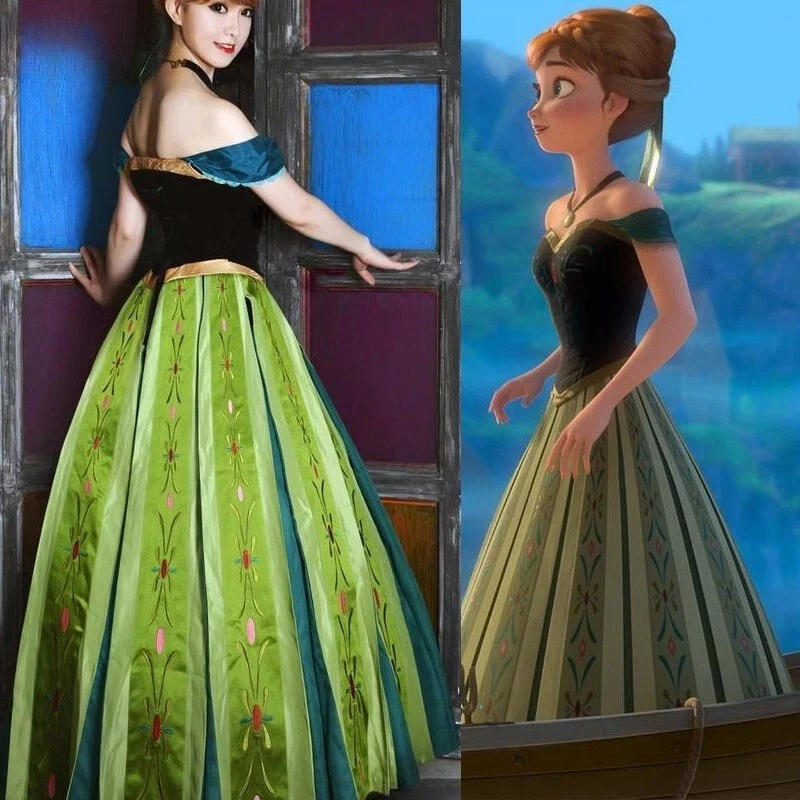 Fantasia cosplay princesa Anna feminina vestido de festa de carnaval colar terno peruca Anna - Imagem 4 de 4