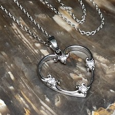 Sterling Silver Cubic Zirconia Fancy Heart 17.5  Pendant Necklace