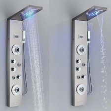 Brushed Nickel Bathroom LED Handheld Waterfall Rainfall Spray Shower Mixer Panel