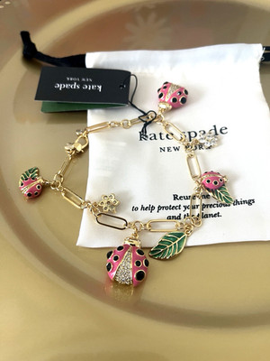 Kate Spade Nature Walk Ladybug Gold-Tone Pink Enamel Flower Accents NWT+Dust Bag
