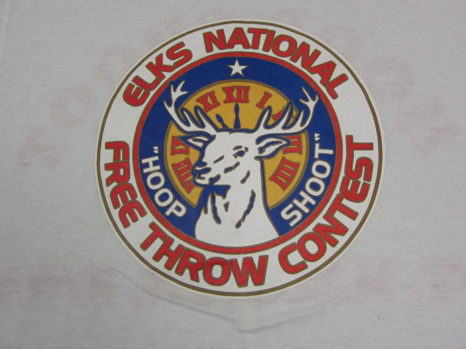 Camisa Vintage Elks National Juvenil Grande Blanco Aro Tiro Libre Timbre Años 70 Foto 2 de 4